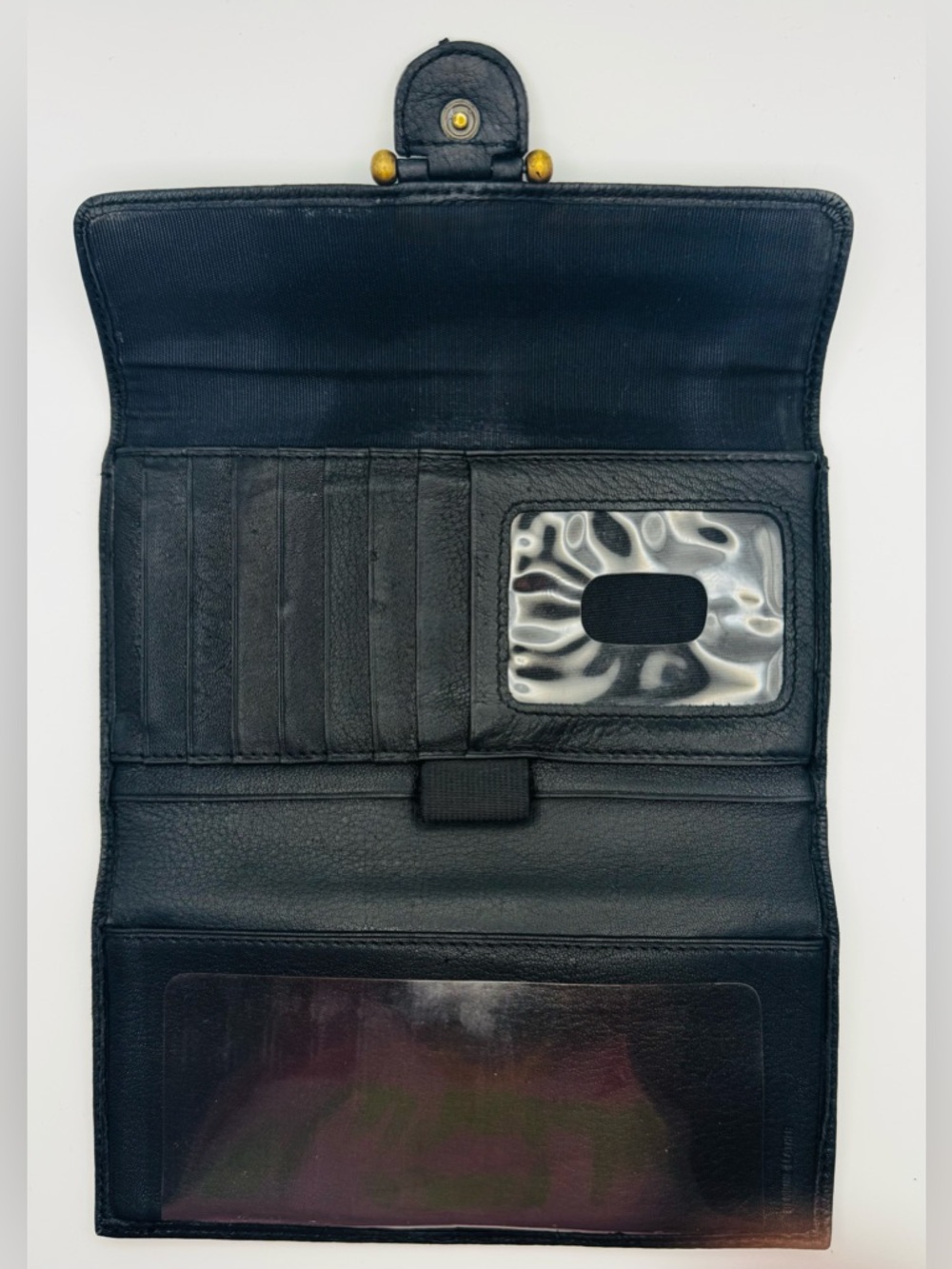 Vintage Fossil Black Leather Clutch Wallet Organizer Snap Closure